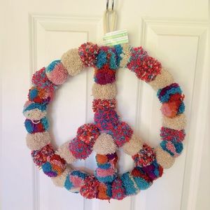 Peace sign Pom Pom wreath from Urban Outfitters NWT